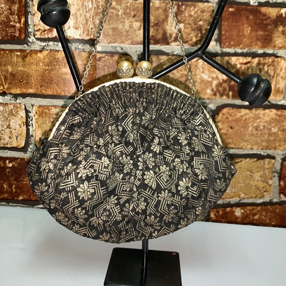 Antique silk evening wristlet purse made in France